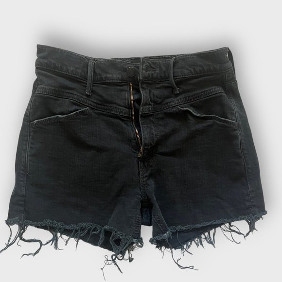 MOTHER The Dazzler Front Yoke Fray Shorts in Black - Picture 1 of 9